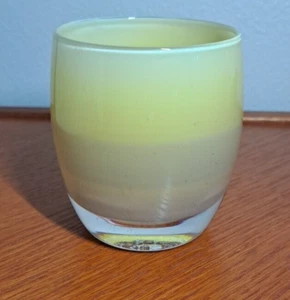 Glassybaby 'Friendship' Votive Candle Holder Tan Beige Yellow Str ipe Vtg GUC - Picture 1 of 4