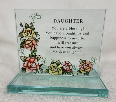 Inspirador Hija Placa de Vidrio Transparente Decorativo Letrero Independiente, Rosas Foto 1 de 4