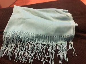 Pashmina / Silk Scarf / Shawl Aqua / Teal With Tassels - Picture 1 of 2