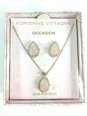 Juego de pendientes collar ADRIENNE VITTADINI semiprecioso/circonita cúbica rosa brumoso lágrima nuevo en caja Foto 1 de 2