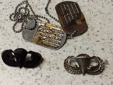 Interesting early Vietnam War era dog tag & parachute badge lot - one sterling.
