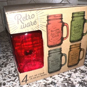 Retroware Glass Mason Jar Mug with Handle Set of 4 15.25oz Colored Glassware NEW - Picture 1 of 12