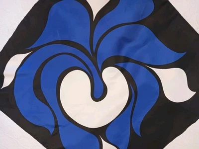 DH Holmes Brauchbar 100% Silk Scarf w Big Bold Flower Black Blue Switzerland '80 - Image 1 of 4