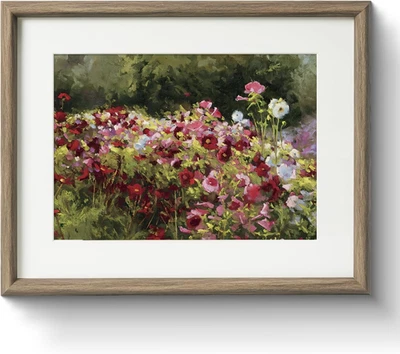 Vintage Framed Floral Canvas Wall Art 11X14 Inch Impressionist Garden Painting w - Image 1 of 4