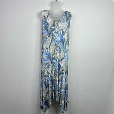 Платье путешественников Chico's женское 3/XL синее белое пейсли асимметричное богемное для отпуска - Изображение 1 из 4