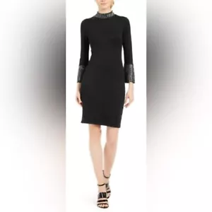 Calvin Klein Size Small Embellished Mirror Tiles 3/4 Bell Sleeve Sweater Dress - Picture 1 of 15
