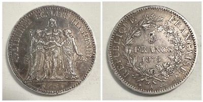 1875 A FRANCE 5 Francs Silver Coin KM# 820 - Image 1 of 4