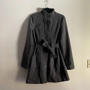 Kut From The Kloth Women Sz L Dark Gray Tie Belted Button Up Hip Length Coat - Picture 1 of 12