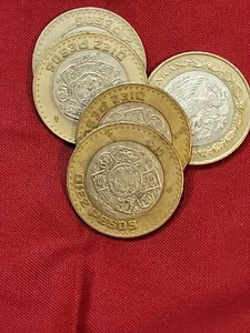  Five 10 PESOS Bi-Metal lot Mexico Pesos Aztec Calendar Coin FAST SHIPPING - Picture 1 of 3