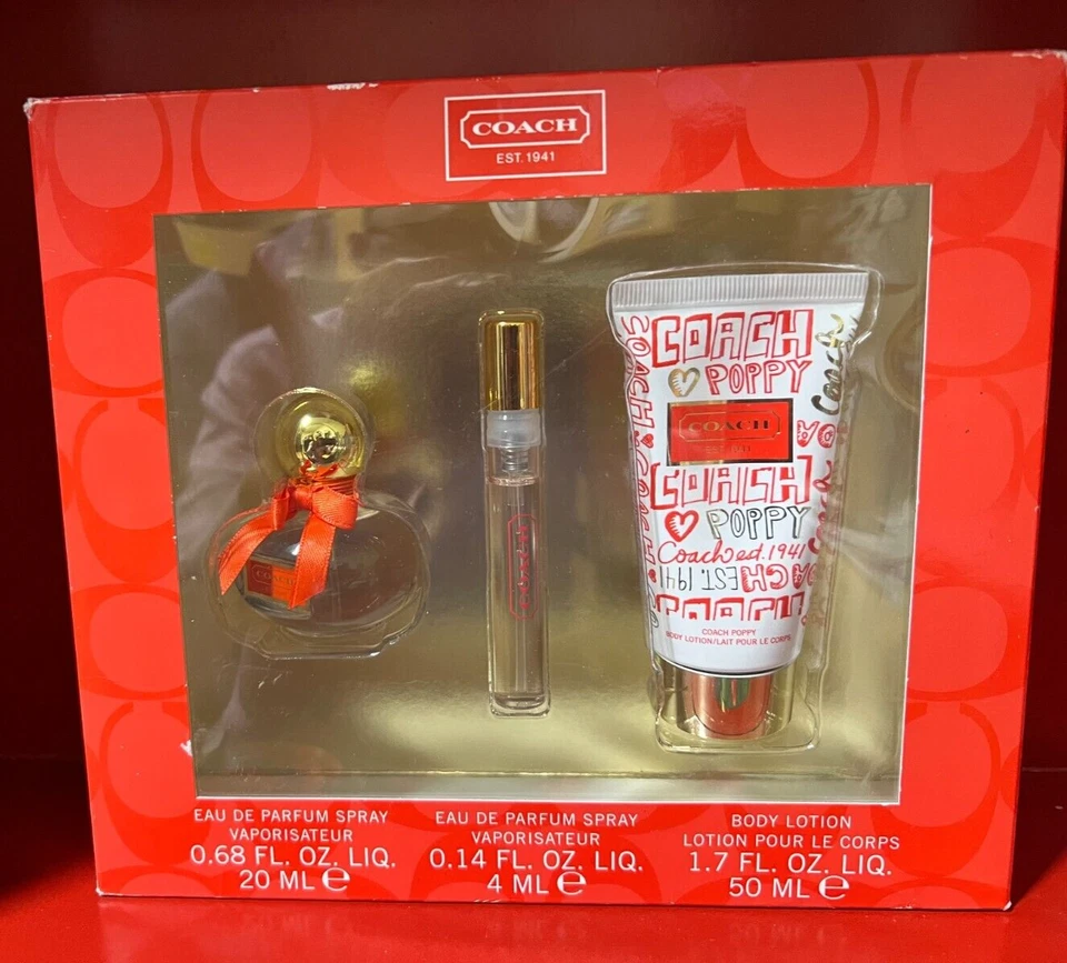 JUEGO DE 3 PIEZAS COACH POPPY 0,68 OZ EDP SPRAY + TAMAÑO DE VIAJE + LOCIÓN NUEVO EN CAJA Foto 1 de 1