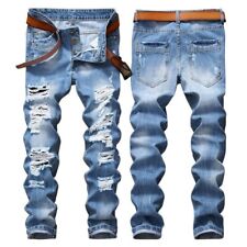 Men Destroyed Ripped Skinny Jeans Trousers Denim Pants Fit Slim Casual Stylish