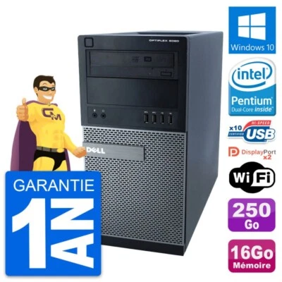PC tour DELL 9020 Intel Pentium G3220 RAM 16Go Disco Duro 250Go Windows 10 Wifi - Imagen 1 de 4