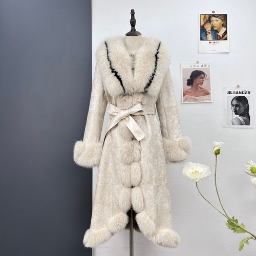 OFF WHITE Parka soprabito donna vera pelliccia di volpe collo grande risvolto foderato pelliccia di coniglio