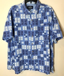 Camisa Nat Nast Para Hombres XL Mezcla de Seda Casino Manga Corta Azul Blanco Geo Estampado - Imagen 1 de 11