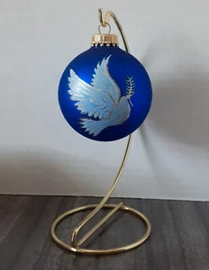4 palline di Natale vintage in vetro soffiato addobbi blu con colomba bianca e bordo oro - Foto 1 di 12