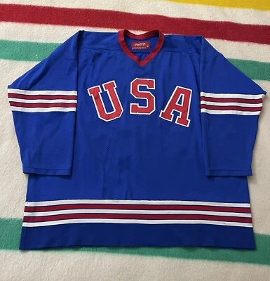 Vintage 80s 1980 Rawlings Team USA Olympic Hockey Jersey 50 2X XXL Authentic - Image 1 of 4
