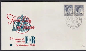 Australia 1959 5d Blue QEII Pair Queen Elizabeth FDC Unaddressed - Picture 1 of 1