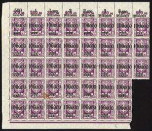 Danzig Germany Stamps Block of 38 -Purple -Overprint- MNH Scott J29/Michel 29II - Picture 1 of 2