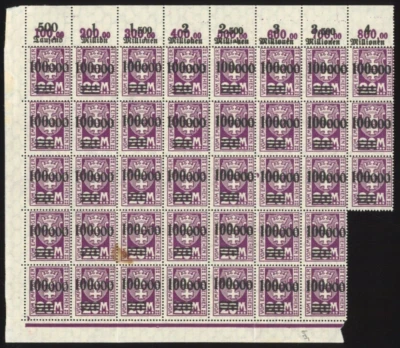 Danzig Germany Stamps Block of 38 -Purple -Overprint- MNH Scott J29/Michel 29II - Image 1 of 2