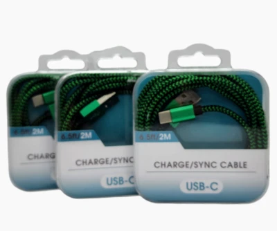 3Pack USB C, Type C Cable 6.5ft/2m. Nylon Braided Fast Charging, Free Shipping - Image 1 of 4