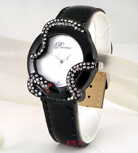 Deco Designer Black Snake Serpent Ladies Leather Wag Watch w/ Swarovski Crystals - Picture 1 of 12