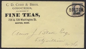 US 1870's SUPERB BOSTON MASS OVAL SEAL ON ADVERTISING GROCERS FINE TEAS COVER - Picture 1 of 1