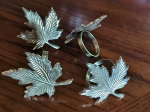 Vintage Brass Maple Leaf Napkin Rings Set Of 4 Autumn Leaves - Picture 1 of 9