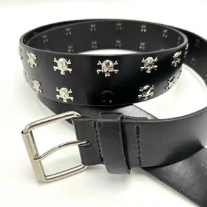 Studded Skull Crossbones Belt XL Black Faux Leather Goth Emo Metal Rock Grunge - Picture 1 of 8