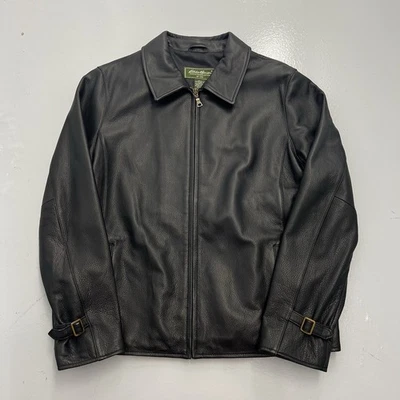 Eddie Bauer кожаная куртка женщин Sz LG миниатюрный черный мотоциклиста с подкладкой пальто - Изображение 1 из 4