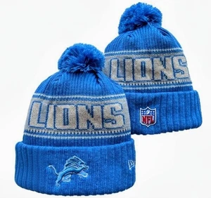 Detroit Lions Winter Strickmütze Thermo Fleece gefüttert Beanie mit Bommel NFL blau Mütze - Bild 1 von 1