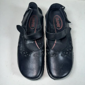Scarpa da donna Klogs Mary Jane's in pelle taglia 9 M nera zoccoli cinghie ritagliate fibbia - Foto 1 di 9