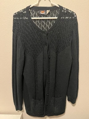Brimwick черный кардиган открытый трикотажа Sutton Studio свитер размер L сделано в США - Изображение 1 из 4