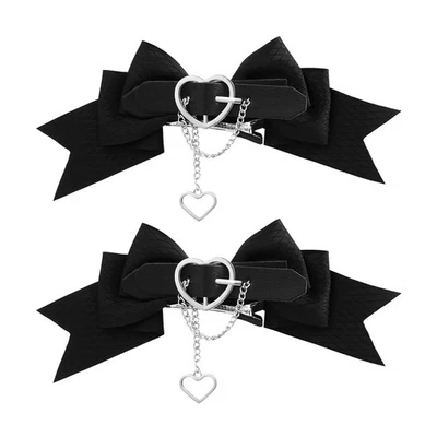 2PCS Punk Gothic Halloween Bat Mtal Heart Chain Hair Clips for Women Hairpin - Image 1 of 4