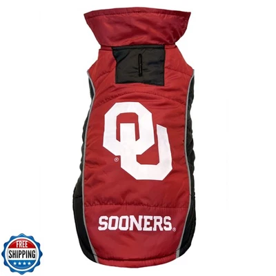 Pets First Collegiate Oklahoma Sooners Puffer Vest for Dogs and Cats. Size Sm - Image 1 of 4