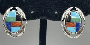 Aretes Carolyn Pollack Relios de plata esterlina con incrustaciones de gemas del suroeste 6,6 g - Imagen 1 de 4
