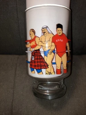 Copa de cristal de lucha libre WWF 1985 Titan Sports JYD Hulk Hogan Andre The Giant WWE WCW Foto 1 de 2