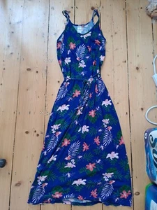 Blue Floral Jersey Maxi Dress Size 8/10 - Great For Holidays / Beach - Picture 1 of 8