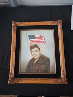 Vintage military antique frame with picture american flag - Image 1 of 4