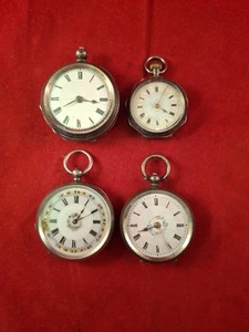 4 orologi da tasca da donna in argento con marchio punzonato non testati antichi D - Foto 1 di 19