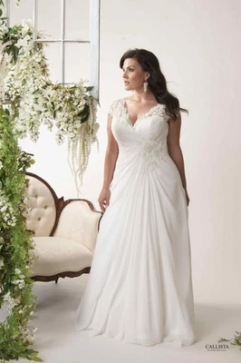 Simple Sleeveless V-neck Wedding Dresses Sheath Backless Lace Sweep Train - Image 1 of 4