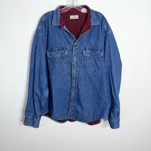 Vintage LL Bean Denim Shacket Shirt Mens XXL Blue Flannel Lined Jacket - Picture 1 of 10