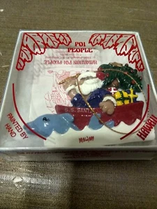 POI PEOPLE Hand Painted Hawaii S.S. Santa w Dolphin '87 Christmas Ornament NIB - Picture 1 of 2