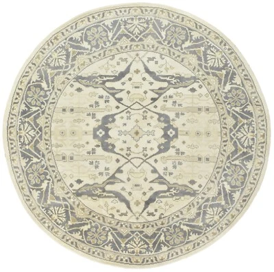 Oushak Rug 10' x 9'11'' Round Ivory Wool Tribal Hand-Knotted Oriental Carpet - Image 1 of 4