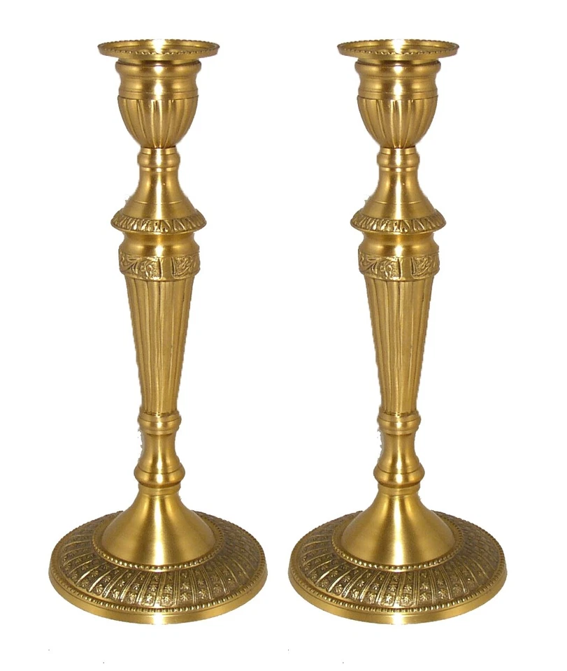 Candle Holder Antique Gold Finish on Brass Embossed Base 4.25"D 10"High Set of 2 - Image 1 of 1
