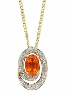 Fire Opal and Diamond Pendant 9ct Yellow Gold 375 Hallmarked British Made - Picture 1 of 2