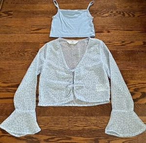 H&M Girls' KIDS  BLUE Floral Chiffon Cami 2 Piece Top LONG SLEEVE SIZE 8 - Picture 1 of 9