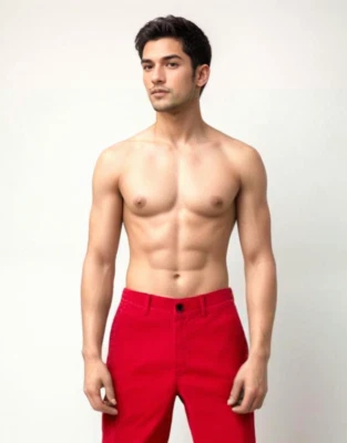 H&M Divided Casual Shorts Mens 33x9 19"L (30 tag) Red BUTTON FLY Cotn Pokts EUC - Image 1 of 4