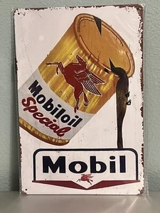 MOBIL - MOBILOIL SPECIAL CAN POURING TIN METAL SIGN 8"X12" MANCAVE GARAGE ART - Picture 1 of 1