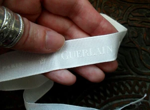 Vintage French GUERLAIN Ribbon, White Letters & Logo on White 22 1/2 " L, 3/4" W - Picture 1 of 4
