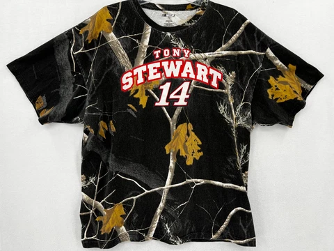 Nascar Tony Stewart 14 Tee Shirt Size XXL Black Camo Crewneck Short Sleeve Mens Cover